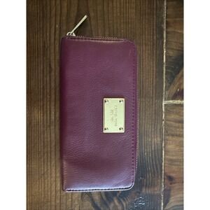 Michael Kors Burgundy Wine Pebbled Leather Zip Around 9" Continental Wallet